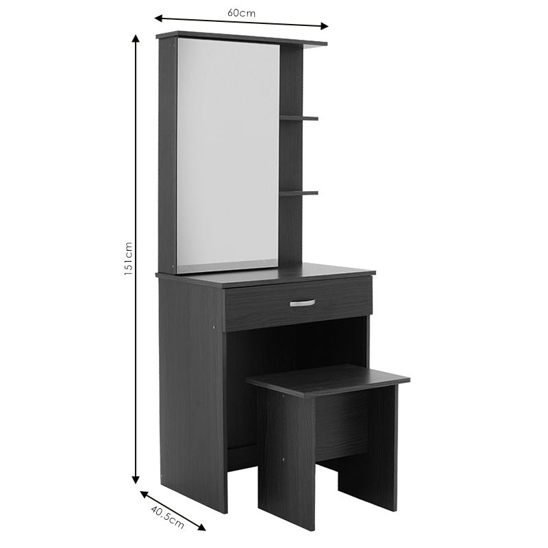 Τουαλέτα κρεβατοκάμαρας Zelia pakoworld με καθρέπτη και σκαμπό χρώμα wenge eo 60x40.5x151εκ - Hippiehome.gr