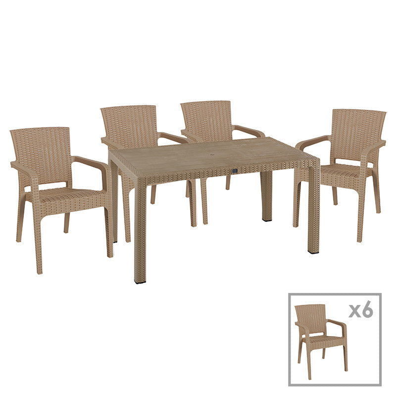 Τραπεζαρία Explore-Halcyon pakoworld σετ 7τεμ PP cappuccino 150x90x73,5εκ - Hippiehome.gr