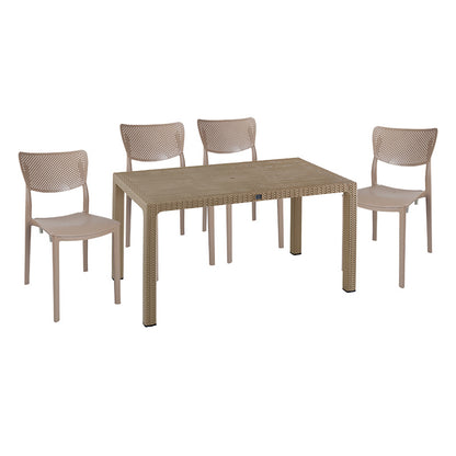Τραπεζαρία Explore-Ignite pakoworld σετ 5τεμ PP cappuccino 150x90x73,5εκ. - Hippiehome.gr