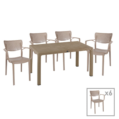 Τραπεζαρία Explore-Frontline pakoworld σετ 7τεμ PP cappuccino 150x90x73,5εκ. - Hippiehome.gr