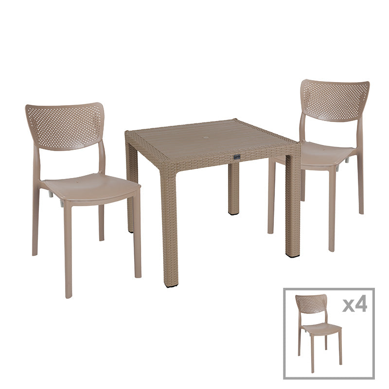 Τραπεζαρία Explore-Ignite pakoworld σετ 5τεμ PP cappuccino 90x90x73,5εκ - Hippiehome.gr