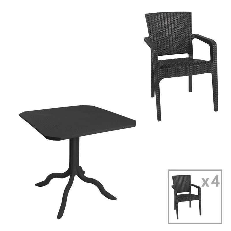 Τραπεζαρία Icon-Halcyon pakoworld σετ 5τεμ PP σε ανθρακί απόχρωση - Hippiehome.gr