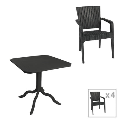 Τραπεζαρία Icon-Halcyon pakoworld σετ 5τεμ PP σε ανθρακί απόχρωση - Hippiehome.gr