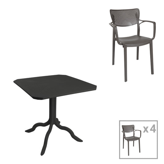 Τραπεζαρία Icon-Frontline pakoworld σετ 5τεμ PP σε ανθρακί απόχρωση - Hippiehome.gr