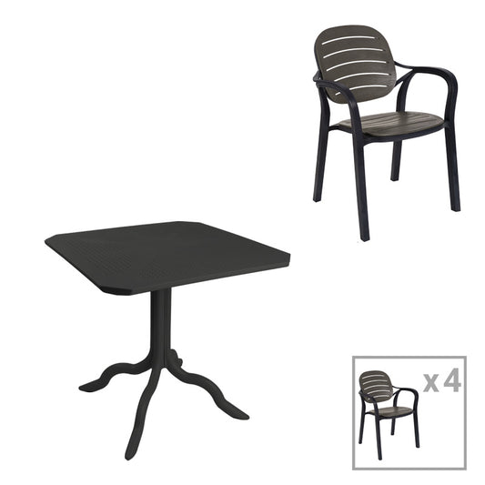 Τραπεζαρία Icon-Gentle pakoworld σετ 5τεμ PP σε ανθρακί απόχρωση - Hippiehome.gr