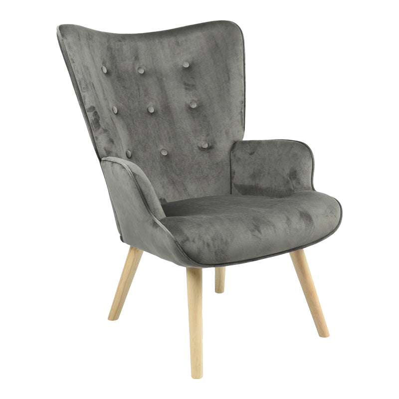 Πολυθρόνα Fluffy pakoworld βελούδο ανθρακί-φυσικό πόδι 75x69x96εκ - Hippiehome.gr