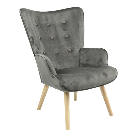 Πολυθρόνα Fluffy pakoworld βελούδο ανθρακί-φυσικό πόδι 75x69x96εκ - Hippiehome.gr