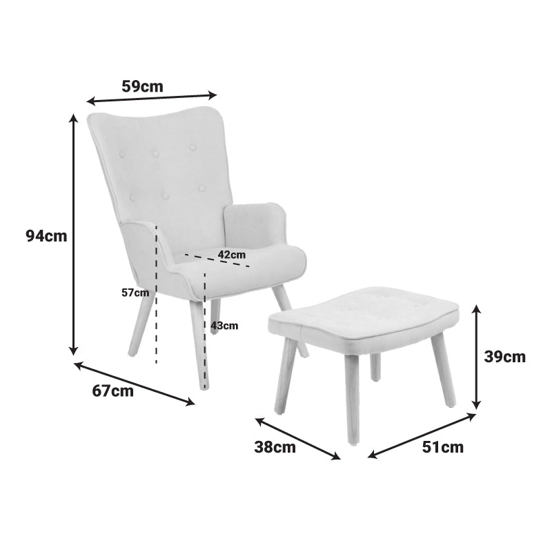 Πολυθρόνα με υποπόδιο Melisia pakoworld βεραμάν ύφασμα και ξύλινο πόδι σε φυσική απόχρωση 59x67x94εκ - Hippiehome.gr