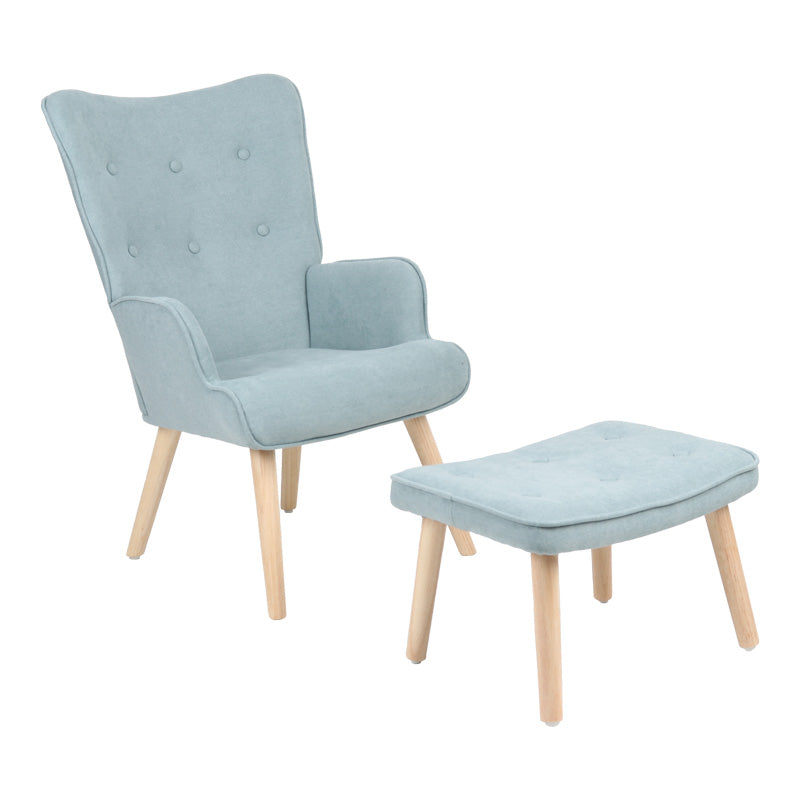 Πολυθρόνα με υποπόδιο Melisia pakoworld βεραμάν ύφασμα και ξύλινο πόδι σε φυσική απόχρωση 59x67x94εκ - Hippiehome.gr