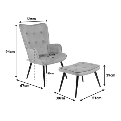 Πολυθρόνα με υποπόδιο Siella pakoworld μαύρο βελούδο και μαύρο μέταλλο πόδι 59x67x94εκ - Hippiehome.gr