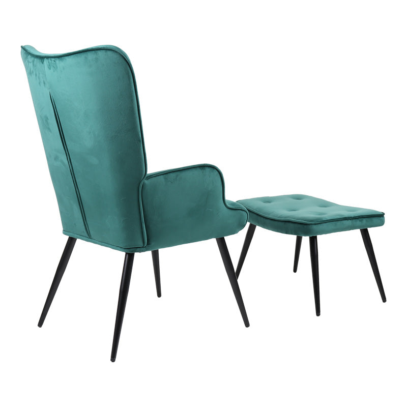 Πολυθρόνα με υποπόδιο Siella pakoworld κυπαρισσί βελούδο και μαύρο μέταλλο πόδι 59x67x94εκ - Hippiehome.gr