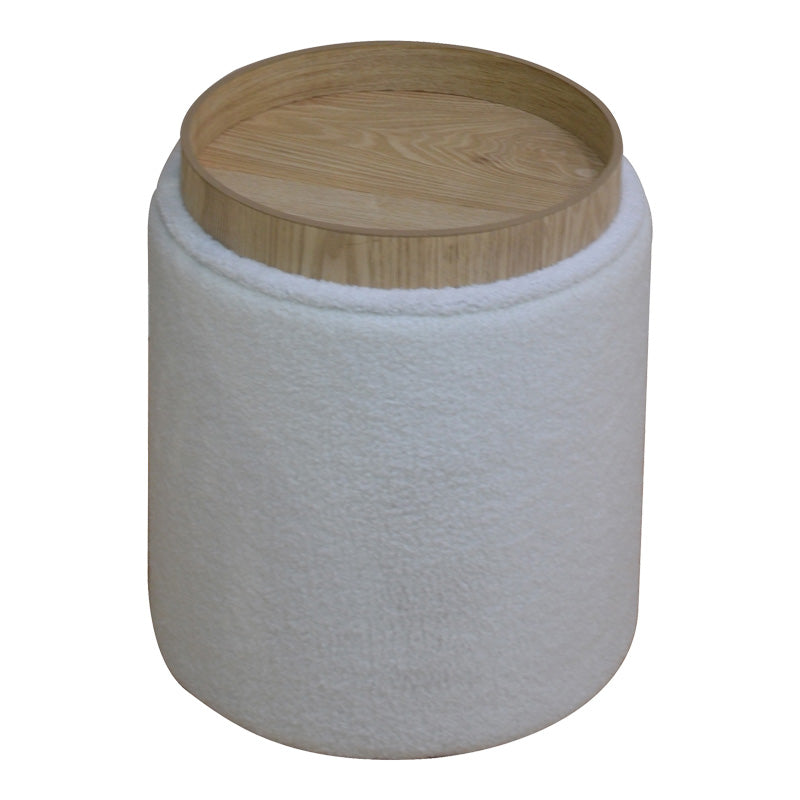 Σκαμπό-μπαούλο Batur pakoworld μπουκλέ ύφασμα σε λευκή απόχρωση Φ34x38εκ - Hippiehome.gr