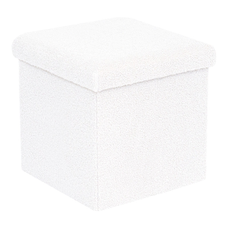 Σκαμπό-μπαούλο Crystal pakoworld μπουκλέ ύφασμα σε ivory απόχρωση 38x38x38εκ - Hippiehome.gr