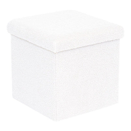 Σκαμπό-μπαούλο Crystal pakoworld μπουκλέ ύφασμα σε ivory απόχρωση 38x38x38εκ - Hippiehome.gr