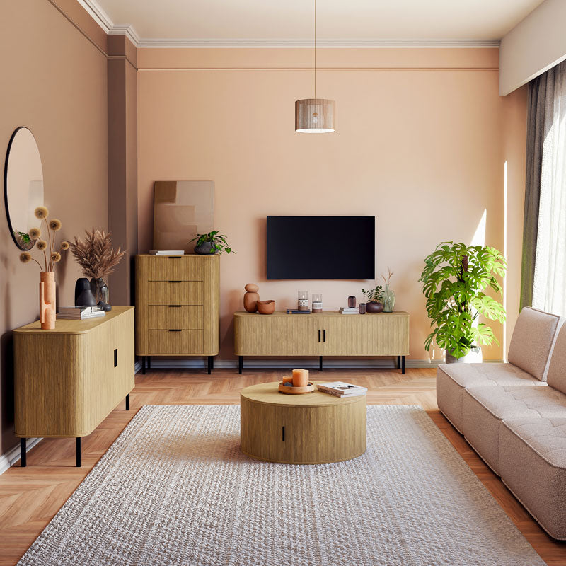 Μπουφές Scandi pakoworld MDF φυσικό με μεταλλικά μαύρα πόδια 170x45x80εκ - Hippiehome.gr