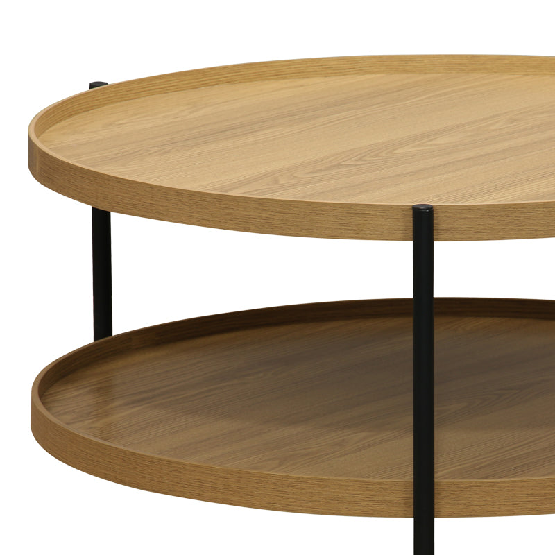 Τραπέζι σαλονιού Portogie pakoworld mdf φυσικό-μέταλλο μαύρο Φ80x40εκ - Hippiehome.gr