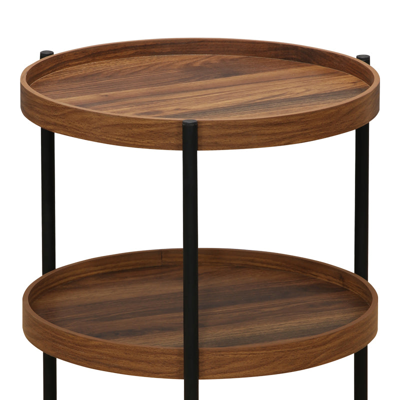 Βοηθητικό τραπέζι Portogie pakoworld mdf καρυδί-μέταλλο μαύρο Φ40x50εκ - Hippiehome.gr