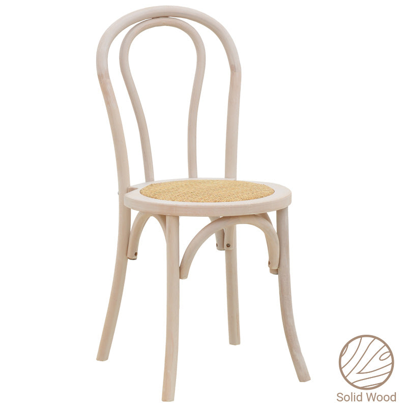 Καρέκλα στοιβαζόμενη Βιέννης Azhel pakoworld white wash ξύλο οξιάς-έδρα φυσικό rattan 41x50x89εκ - Hippiehome.gr