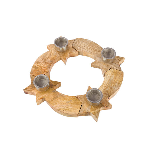 Σετ Κηροπήγιο Στρογγυλό "Sternschnuppen" Ξύλο Εκρού D37X6Cm D37X6Cm - Hippiehome.gr