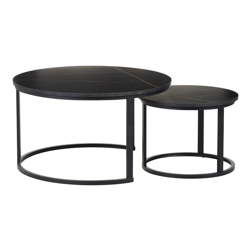 Τραπέζια σαλονιού Solme I pakoworld 2τεμ σε μαύρο μαρμάρου απόχρωση με μαύρα μεταλλικά πόδια - Hippiehome.gr