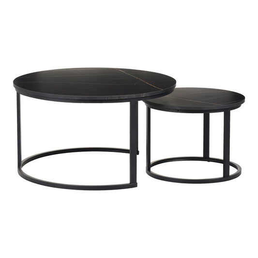 Τραπέζια σαλονιού Solme I pakoworld 2τεμ σε μαύρο μαρμάρου απόχρωση με μαύρα μεταλλικά πόδια - Hippiehome.gr