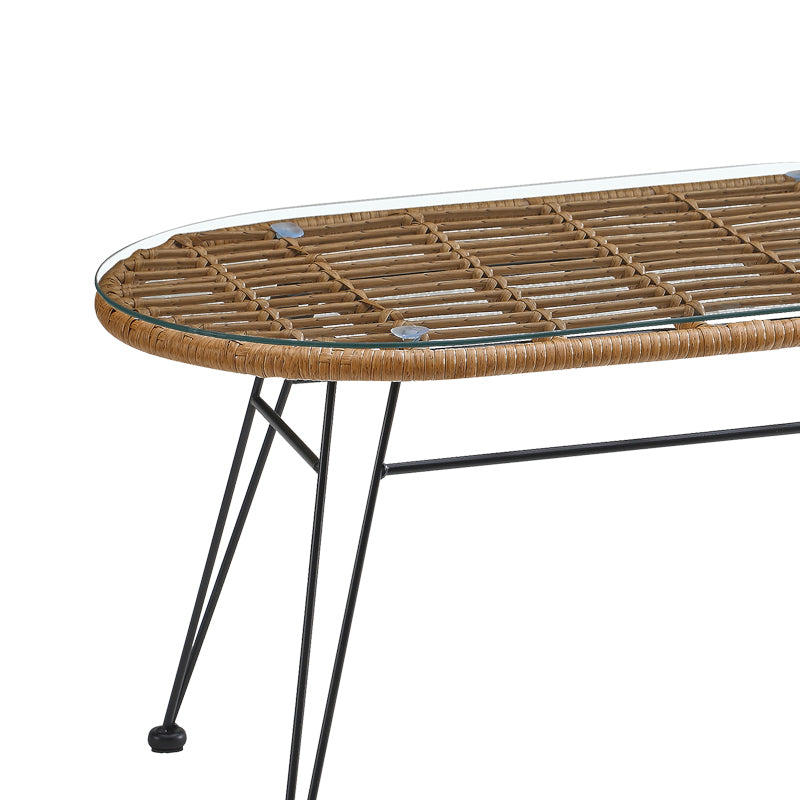 Τραπέζι Naoki pakoworld μαύρο μέταλλο-pe φυσικό-γυαλί 100x45x46εκ - Hippiehome.gr