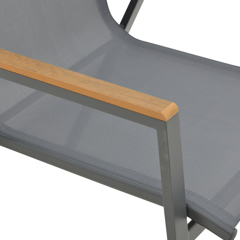 Πολυθρόνα Azelie pakoworld στοιβαζόμενη textilene ανθρακί-πόδι αλουμινίου ανθρακί-plywood μπράτσο 56x75x88εκ - Hippiehome.gr