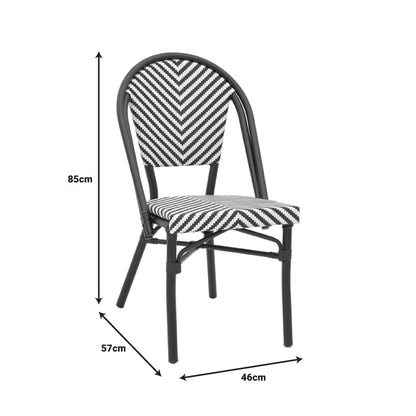 Καρέκλα Uamrin pakoworld στοιβαζόμενη μαύρο αλουμίνιο-ασπρόμαυρο pe rattan 46x57x85εκ - Hippiehome.gr