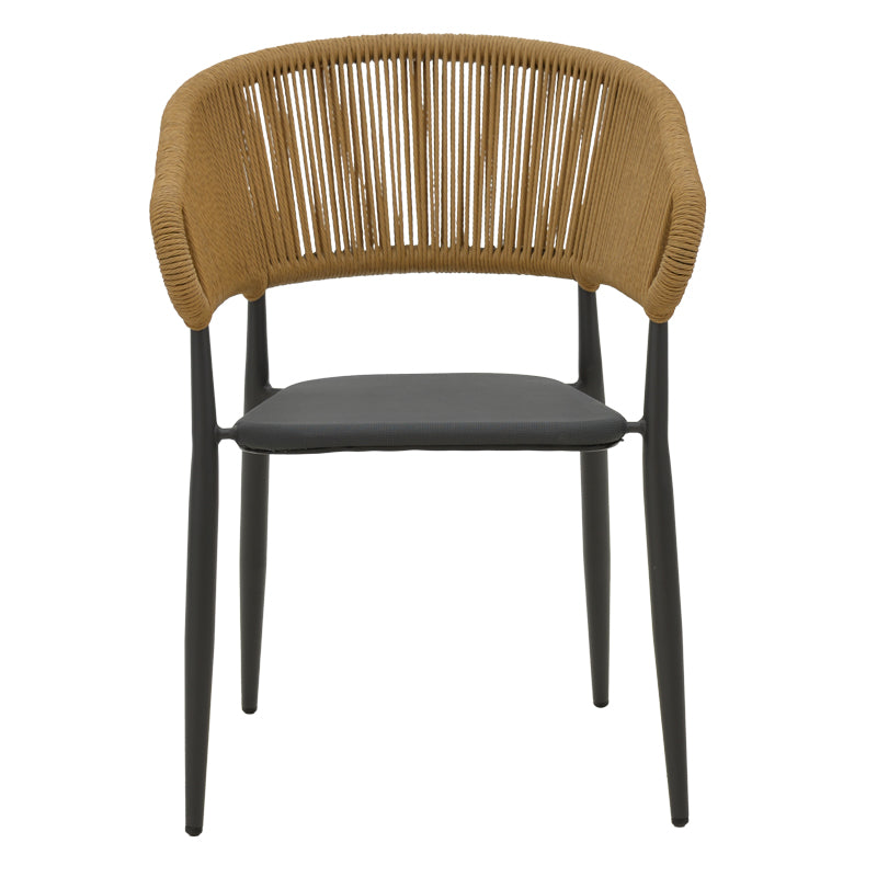 Πολυθρόνα αλουμινίου Raven pakoworld στοιβαζόμενη ανθρακί σκελετός-textilene φυσικό rattan 57x62x78εκ - Hippiehome.gr