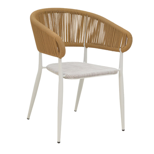 Πολυθρόνα αλουμινίου Raven pakoworld στοιβαζόμενη λευκός σκελετός-φυσικό textilene-rattan 57x62x78εκ - Hippiehome.gr