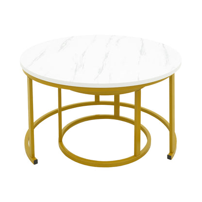 Τραπέζι σαλονιού Revelon pakoworld σετ 2τεμ mdf σε απόχρωση λευκού όψης μαρμάρου 80x80x45εκ - Hippiehome.gr