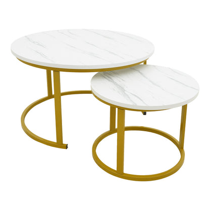 Τραπέζι σαλονιού Revelon pakoworld σετ 2τεμ mdf σε απόχρωση λευκού όψης μαρμάρου 80x80x45εκ - Hippiehome.gr
