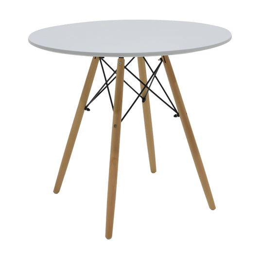 Τραπέζι Julita pakoworld MDF λευκό-πόδια σε φυσική απόχρωση Φ80x73εκ - Hippiehome.gr