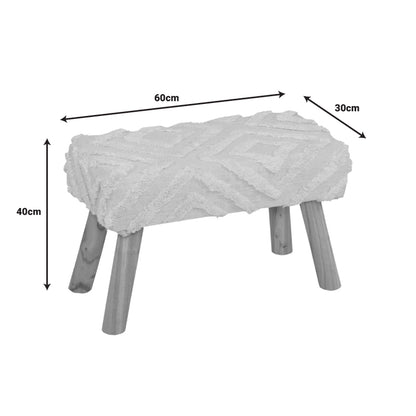 Shep Inart stool 100% cotton in white shade and eucalyptus wood 60x30x40cm