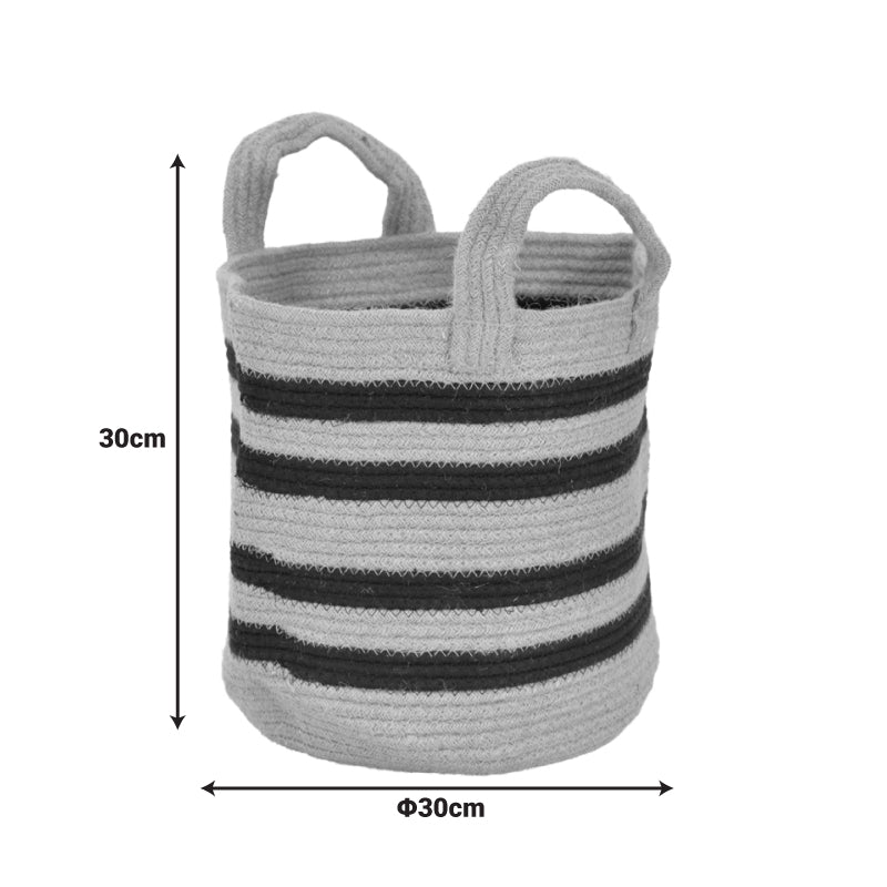 Διακοσμητικό καλάθι Mibra Inart βαμβάκι-γιούτα σε μπεζ-μαύρη απόχρωση Φ30x30εκ - Hippiehome.gr