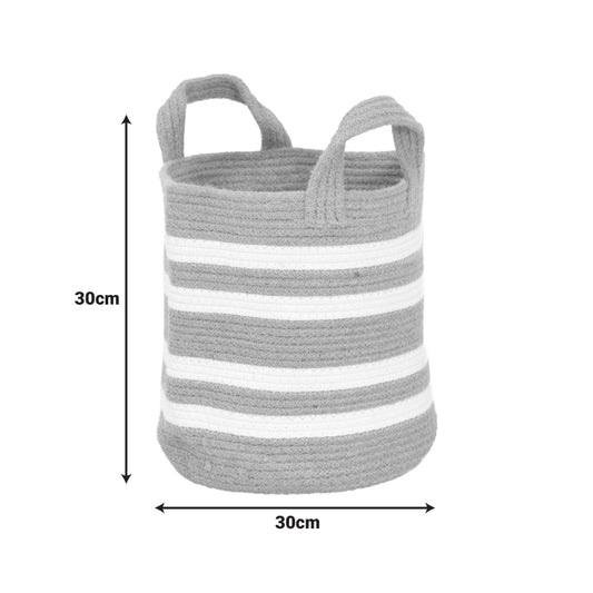 Διακοσμητικό καλάθι Mibra Inart βαμβάκι-γιούτα σε μπεζ-λευκή απόχρωση Φ30x30εκ - Hippiehome.gr