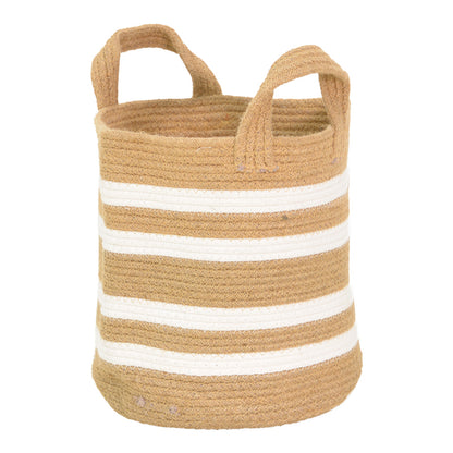 Διακοσμητικό καλάθι Mibra Inart βαμβάκι-γιούτα σε μπεζ-λευκή απόχρωση Φ30x30εκ - Hippiehome.gr