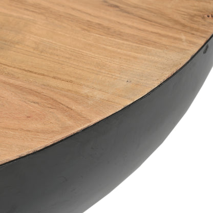 Coffee table Coffelty Inart black metal-solid acacia wood Φ90x40cm