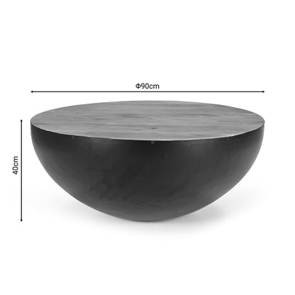 Coffee table Coffelty Inart black metal-solid acacia wood Φ90x40cm