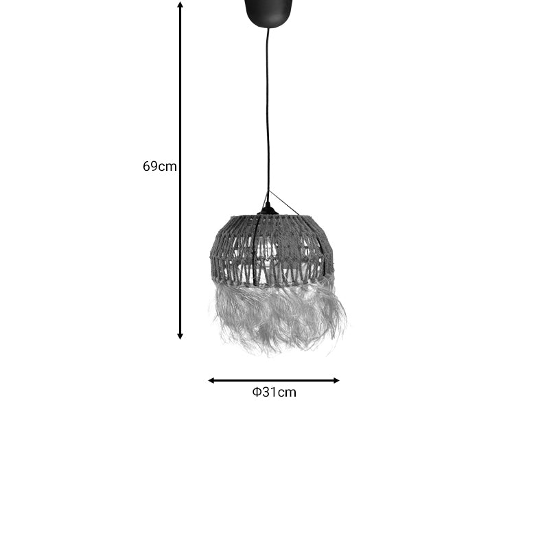 Φωτιστικό οροφής Bowler Inart ψάθινο φυσικό Φ31x69εκ - Hippie Home 