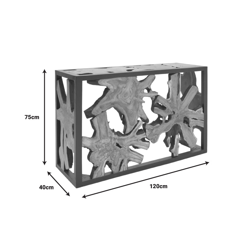 Κονσόλα Donis Inart φυσικό-μαύρο μασίφ ξύλο teak 120x40x75εκ