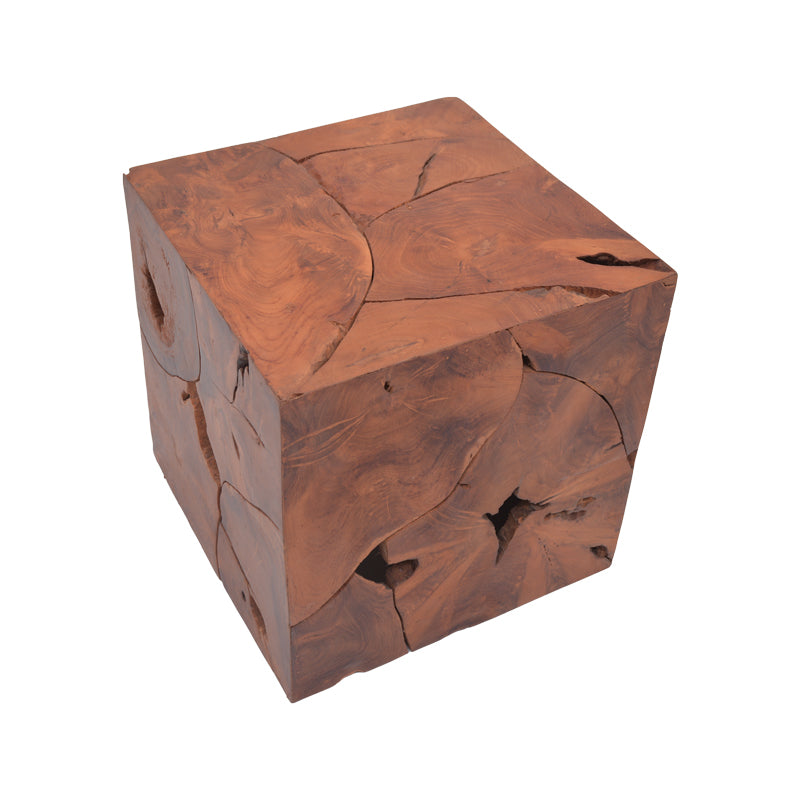 Σκαμπό Boxy Inart φυσικό μασίφ ξύλο teak 40x40x40εκ - Hippie Home 