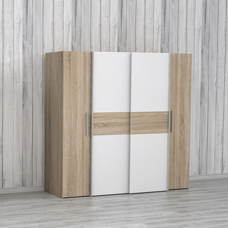 Ντουλάπα ρούχων Closet pakoworld τετράφυλλη sonoma oak-λευκό μελαμίνης 200x61.5x190.5εκ - Hippiehome.gr