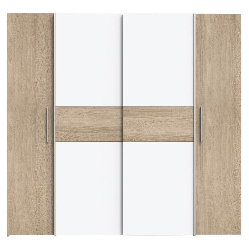 Ντουλάπα ρούχων Closet pakoworld τετράφυλλη sonoma oak-λευκό μελαμίνης 200x61.5x190.5εκ - Hippiehome.gr