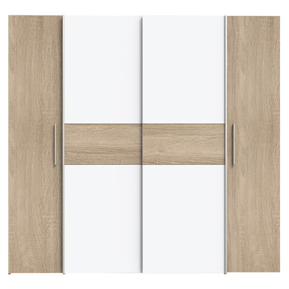 Ντουλάπα ρούχων Closet pakoworld τετράφυλλη sonoma oak-λευκό μελαμίνης 200x61.5x190.5εκ - Hippiehome.gr