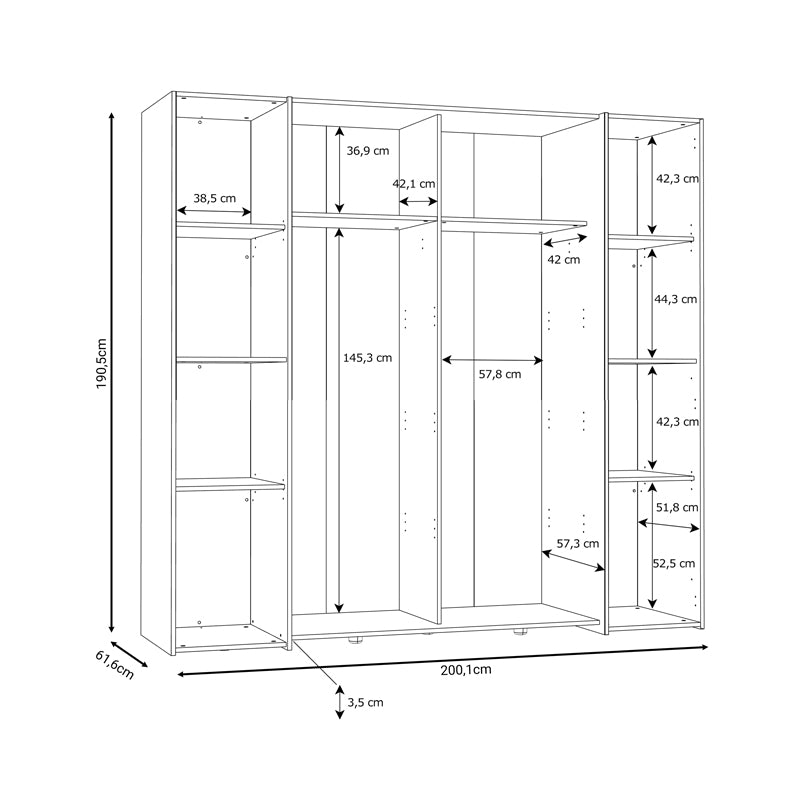 Ντουλάπα ρούχων Closet pakoworld τετράφυλλη sonoma oak-λευκό μελαμίνης 200x61.5x190.5εκ - Hippiehome.gr