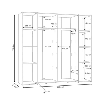 Ντουλάπα ρούχων Closet pakoworld τετράφυλλη sonoma oak-λευκό μελαμίνης 200x61.5x190.5εκ - Hippiehome.gr