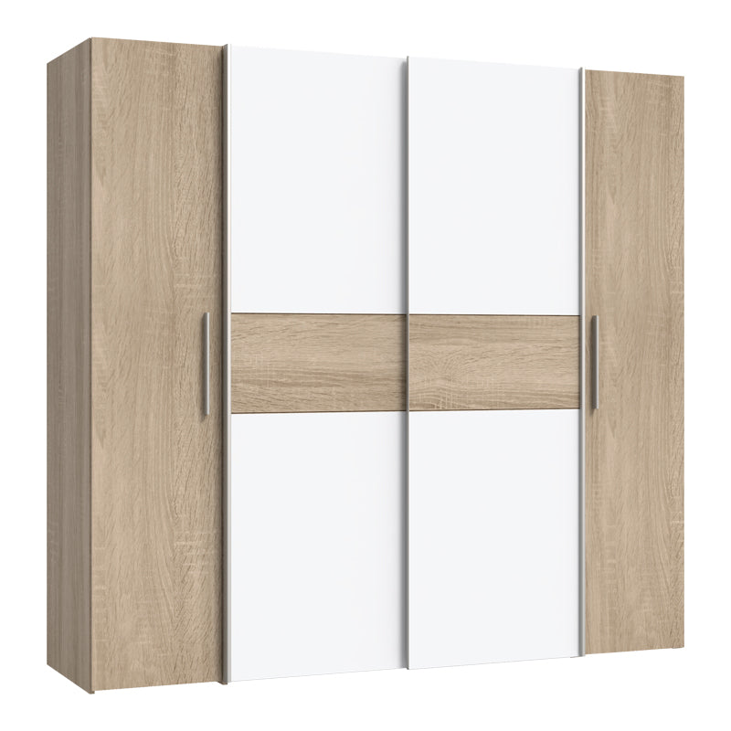 Ντουλάπα ρούχων Closet pakoworld τετράφυλλη sonoma oak-λευκό μελαμίνης 200x61.5x190.5εκ - Hippiehome.gr