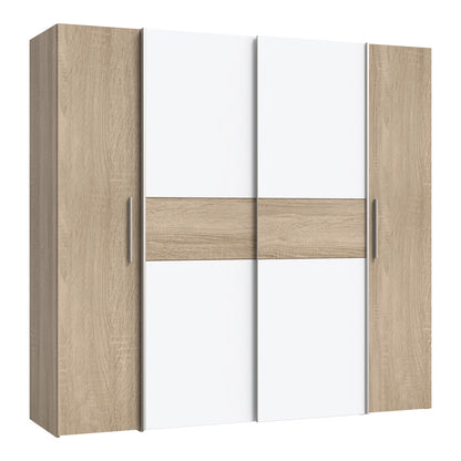 Ντουλάπα ρούχων Closet pakoworld τετράφυλλη sonoma oak-λευκό μελαμίνης 200x61.5x190.5εκ - Hippiehome.gr