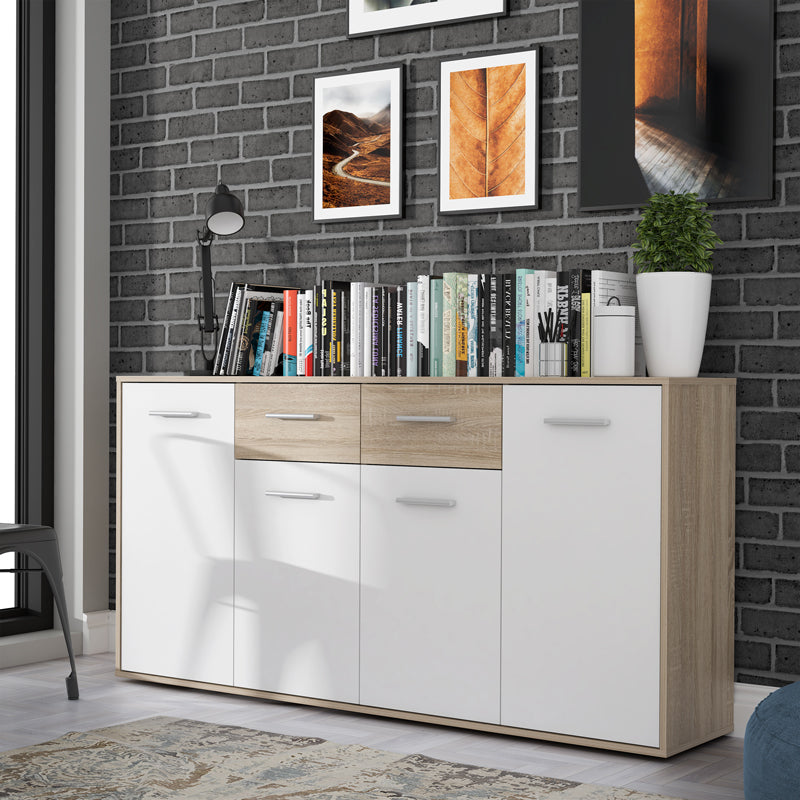 Μπουφές Drepen pakoworld μελαμίνη σε λευκό και sonoma χρώμα 162.3x34.2x81.7εκ - Hippiehome.gr